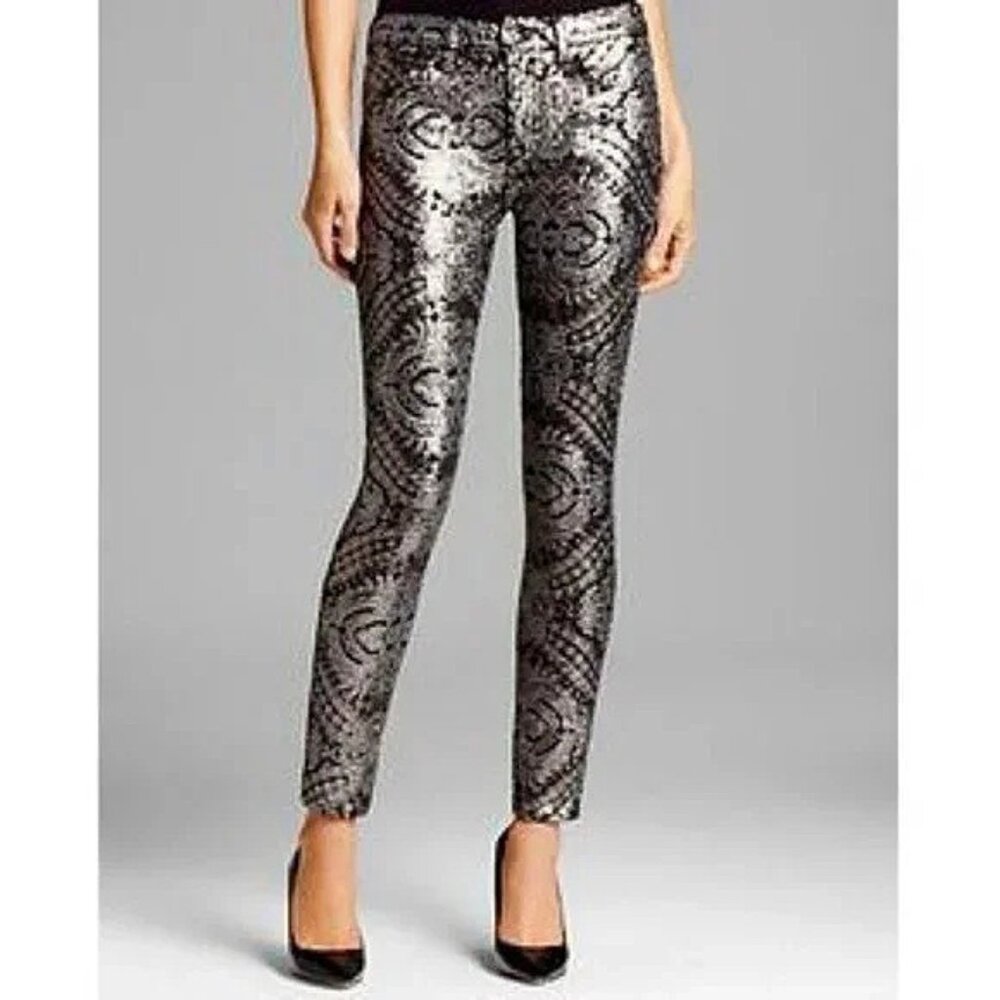 💥SHOWSTOPPER💥  Silver Sequined Floral Printed Jeans